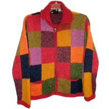 Invisible World Womens Jacket Bright Colors Squares 50% Wool 50% Cotton Size M - £93.20 GBP