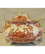 Antique 1937 Royal Crown Derby Red Aves Soup Tureen and 14” Round Platter - $395.01