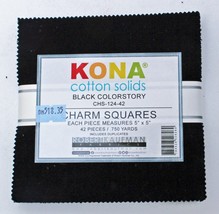5&quot; Charm Pack Squares Kona Cotton Solids Black Colorstory Quilt Precuts M518.35 - £8.62 GBP