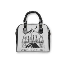Personalized Shoulder Bag: Wander More Camping Scene Print, Black &amp; Whit... - $50.47