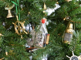 [Pack Of 2] Santa Maria Model Ship in a Glass Bottle Christmas Tree Ornament - £46.19 GBP