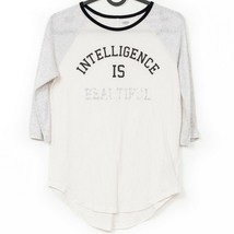 Old Navy Intelligence is Beautiful Baseball Tee L 10-12 Girls Shirt White Gray - £9.23 GBP