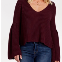 Free People Damsel Sweater XS Burgundy Red Bell Long Sleeve V Neck Crop ... - £20.97 GBP
