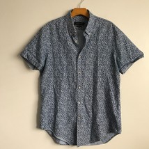 Zara Camp Shirt L Blue Floral All Over Slim Fit Collar Short Sleeves But... - $30.46