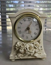 Vintage Avon Porcelain Winter Rose Clock Gold Trimmed 7&quot; - $22.44