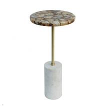 Gold Agate Brass Side Table With Marble Base 12X24&quot; - £197.01 GBP