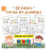 PDF 28 Printable Pages Color by Numbers Children Coloring Book Education... - $3.41 CAD