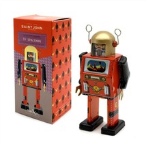 TV SPACEMAN ROBOT 5&quot; Saint St. John Wind Up Tin Toy Collectible Retro Sp... - $26.95