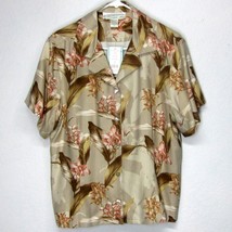 Pineapple Moon Womens (XL) NWT Coffee Silk Camp Top Graphic Island Floral Print - $30.00