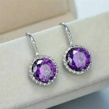 2Ct Round Cut Lab Created Amethyst Drop Dangle Earring 14K White Gold Plated - £73.28 GBP