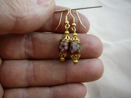 (EE604-60) Rust Brown 8x10 Mm Pink Flower Oval Cloisonne Beads Dangle Earrings - $15.88