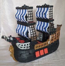 Fisher Price Toy Imaginext Black Red Pirate Ship Blue &amp; White Sails Boat 2006 - £9.44 GBP