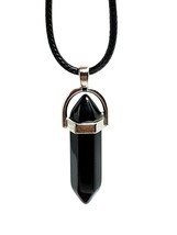 Obsidian Point Necklace Pendant Gemstone Crystal Healing Scrying Stone Tie Cord - £2.99 GBP