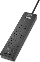 Black, 8 Outlets, 2160 Joules, Flat Plug, Apc Power Strip Surge Protector With - £36.52 GBP