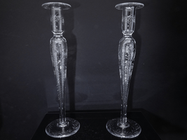 14&quot; Large c1910 Pairpoint American Brilliant Cut Engraved Candlesticks - £328.87 GBP