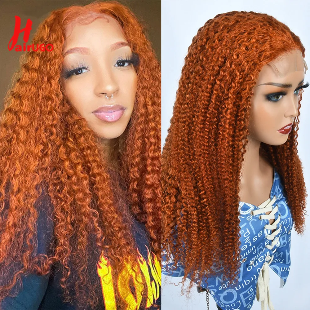 HairUGo Ginger Orange Kinky Curly Wig 4x4 Lace Closure Human Hair Wigs With Baby - £62.73 GBP+
