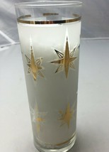 Vintage 60&#39;s Starburst Gold Frosted Atomic Star Tall Glass Drinking Cocktail - £23.52 GBP