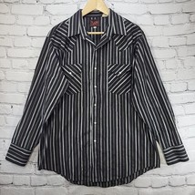 Plains Western Wear Shirt Mens Size L Pearl Snap Black Striped Cowboy Rodeo VTG - £19.56 GBP
