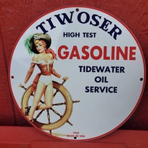 Vintage 1934 Tiwoser High Test Gasoline Tidewater Oil Porcelain Gas &amp; Oil Sign - £98.07 GBP