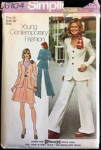 Uncut 70s Size 14 Bust 36 Jacket Skirt Pants Knits Only Simplicity 6104 ... - $6.99