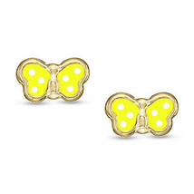 Children&#39;s Unique 14K YG ScrewBack Butterfly Earrings Enamel White Yellow - £31.45 GBP