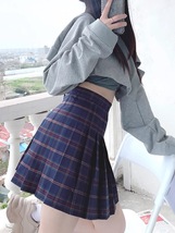 Women Girl Short Pleated Plaid Skirt College Style Plus Size Pleated Plaid Skirt image 7