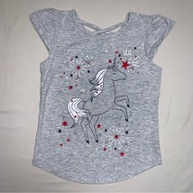 Patriotic Unicorn Firework Gray Top Girl 5 Short Sleeve Tee Shirt T-Shir... - £9.34 GBP