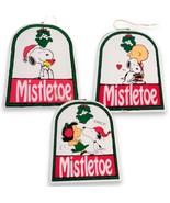 1990 Sylvestri Peanuts Snoopy Mistletoe Ornaments Set of 3 Handpainted Wood - $304.10 MXN