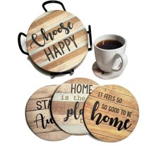 Panchh Rustic Farmhouse Stone &amp; Cork Coasters For Drinks, Absorbent - Set Of 6 C - £25.65 GBP