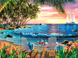 ocean view seascape tropical beach sunset sailboat ceramic tile mural ba... - £46.43 GBP+