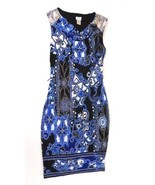 Cache Blue Ibeza Print Sleeveless Bodycon Gold Stud Trim Evening Dress W... - £47.68 GBP