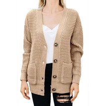 Tan Chunky Knit Cardigan Sweater Women’s Large Oversized Coatigan Cozy Grandpa - £25.44 GBP