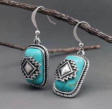 Beautiful Turquoise and Silver Geo Earrings - $14.54