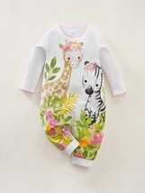 Cute newborn baby girl romper with safari animals, Toddler jumpsuit with giraffe - £25.92 GBP