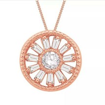 Elegant 0.25Ct &amp; Baguette Real Moissanite 14K Rose Gold Plated Circle Pendant - $65.44