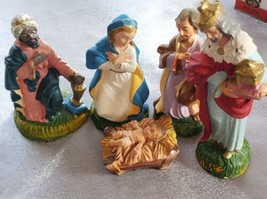 Nativity Christmas Figures Hand Painted Italy Mary Jesus Paper Machete Set VTG - £13.69 GBP