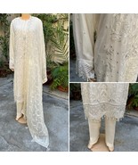 Pakistani Off White Straight Style Embroidered Sequins 3pcs Chiffon Dres... - £97.78 GBP