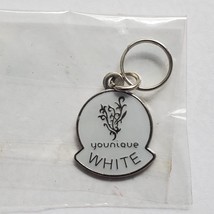 Younique White Zipper Necklace Key Silver White Cloisonné Enamel Charm Branding - £4.68 GBP