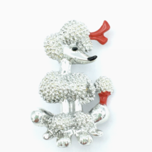 POODLE vintage dog pin - silver-tone red enamel bow lion continental cut... - £15.98 GBP