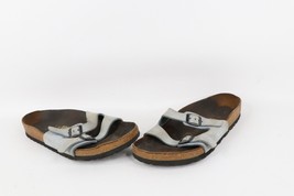 Vintage Birkenstock Womens 7 Distressed Leather Buckle Strap Sandals Light Blue - £39.78 GBP