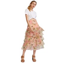 Cynthia Rowley Poppy Organza Skirt Tiered Ruffle Floral Pink - £115.99 GBP