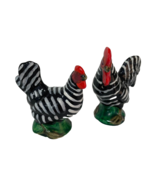 Chicken Rooster And Hen Salt And Pepper Shakers Black And White Stripe C... - $20.06 CAD