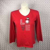 Juniors XL be yourself Brand Red Vneck 3/4 Length Sleeve LOVE Shirt with Penguin - £4.61 GBP