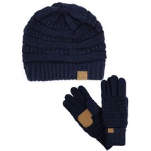 Unisex Soft Stretch Cable Knit Beanie And Anti-Slip Touchscreen Gloves 2 Pc Set, - £42.48 GBP