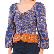 House of Harlow 1960 Peplum Balloon Sleeve Lace Up Bohemian Blouse Nwt M... - £44.39 GBP