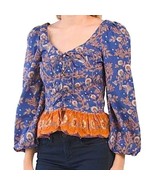 House of Harlow 1960 Peplum Balloon Sleeve Lace Up Bohemian Blouse Nwt M... - $57.42