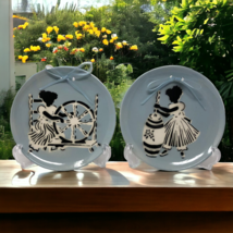 Cleminsons Pottery California Wall Plates Silhouette Girl Wheel Butter Churn Art - £24.34 GBP