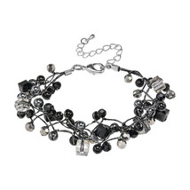 Stunning Black and Grey Tones Stone Crystal Multi Strand Silk Bracelet - £14.39 GBP