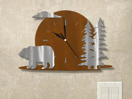15in W Lodge Theme Full Moon Wall Clock - Bear and Trees - $104.00