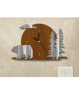 15in W Lodge Theme Full Moon Wall Clock - Bear and Trees - $104.00